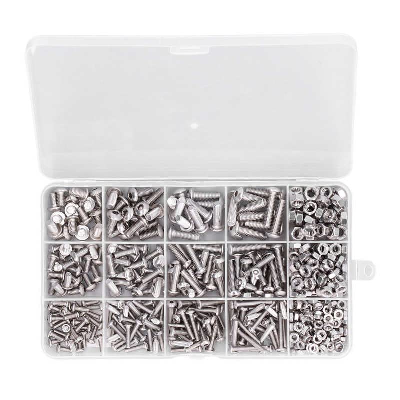 Generic 500Pcs Screws Nut Assortment Kit Hex Round Screws Nuts 304 Stainless Steel Assortment Set Boxed Kit M3 M4 M5 Hex Round Screw Nut