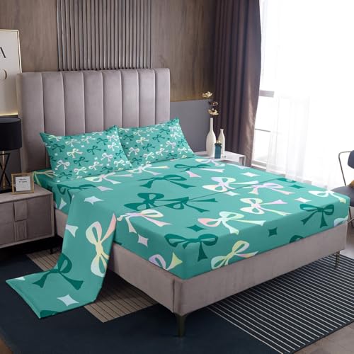 Homemissing Juego de sábanas con moño, tamaño individual, sábana bajera ajustable con bolsillo profundo, juego de ropa de cama suave con lazo de princesa, juego de cama suave de 3 piezas con 1 funda
