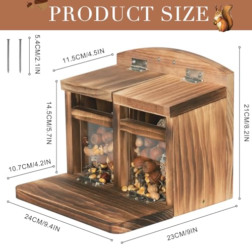 MIXXIDEA Large Squirrel Feeder House, Wooden Squirrel Feeders for Outside, Chipmunk Feeder Made of Thick Wood, No Assembly Required (Brown)