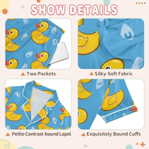Cute Ducks Satin Pajamas Button-Down 2 Piece Loungewear Pj Set Sleepwear Nightwear3