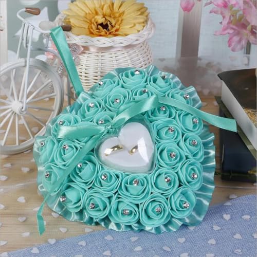Cuscino per anelli a forma di cuore, per matrimoni, con scatola trasparente per anelli, scatola portaoggetti creativa (verde)