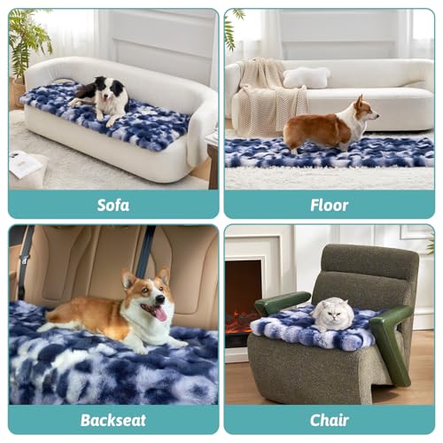 COZY KISS Faux Fur Couch Cover for Dogs Washable, Ultra Soft Pet Sofa Cover for Car Seat Protector, Liquid Pee Proof Cat Mat, Pad for Dresser Top, Anti-Slip, Fuzzy, 69x209cm, Tie-Dye Blue by COZY KISS - Image 6