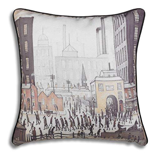 LS Lowry Coming From The Mill Art Print Cushion in Two Sizes Choice of Filling (45 x 45cm, Cushion Cover)