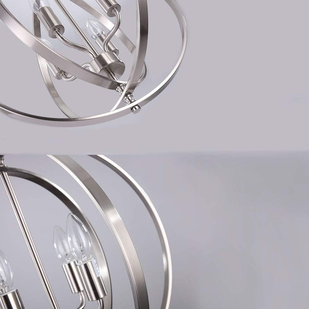 T&A TALENT AND ART Modern 18" 4-Light Silver Chandelier,Globe DIY Adjustable Orbits Ring Pendant Lights for Dining Rooms Living Rooms （Brushed Nickel Finish）