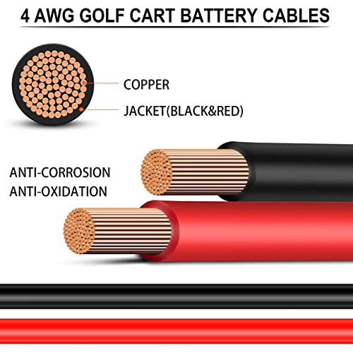 Novino Golf Cart Battery Cables Wiring Set For Club Car Ds 1995-2022 48 Volt With 5Pcs 14.17",Heavy-Duty 4 Gauge Ac/Dc Golf Cart Battery Cable Kit For 95-22 48V Club Car Ds #TOP1