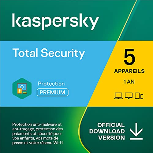 Kaspersky Total Security 2023 | 5 Appareils | 1 An | Windows/Mac/Android | Code d’activation – Envoi par Email