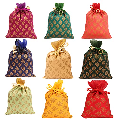 Sacs traditionnels lot de 9 en tissu fait main pour emballages cadeaux raffinés