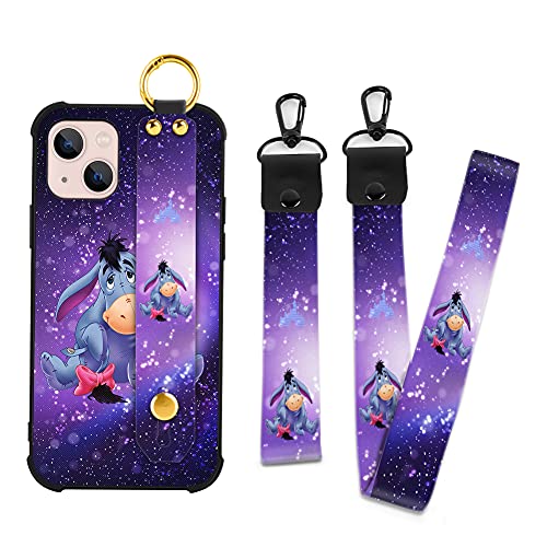 Cartoon Case For Iphone 13 Case 6.1 Inch Cute Eeyore Cartoon Character Design With Lanyard Wrist Strap Band Holder Shockproof Protection Bumper Kickstand Cover For Iphone 13 (2021) #TOP4