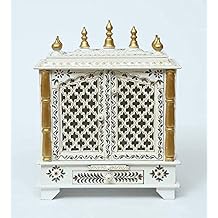 Wooden Pooja Mandir White Pooja Ghar Wall Mount Temple Wood MDF Handpainted & Handcrafted Wall Hanging Decorative 30 X 24 X 12 Inch, Count 1 24X12X30 Large
