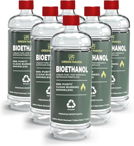 Green Haven Bioethanol Fuel 6L Premium Clean Burning Bio Ethanol Fireplace Fuel Smokeless Odourless Indoor Outdoor Fuel for Fire Pits Burners & Tabletop Fires (96% Purity)