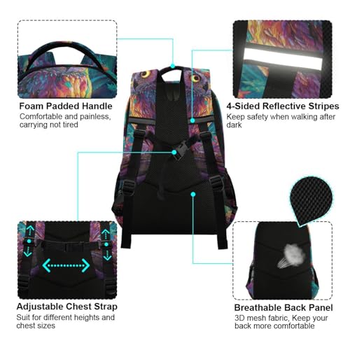 Colorful Owl Kid's Elementary Middle School Backpack for Son Daughter, Age 6-12 Back to School Backpack Bookbag Schoolbag for Boys Girls4