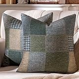 AmHoo Set of 2 Throw Pillow Covers Woolen Patchwork Checkered Farmhouse Decorative Square...