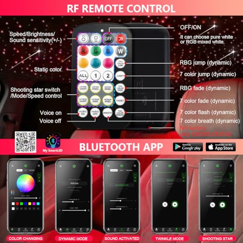 Image of Starlight Headliner Kit,Twinkle + Music Sync Dual Color Fiber Optic Star Ceiling Lights with APP Remote Control, RGBW Shooting Star Lights for Car /Home Ceiling Decor, 600pcs 9.8ft
