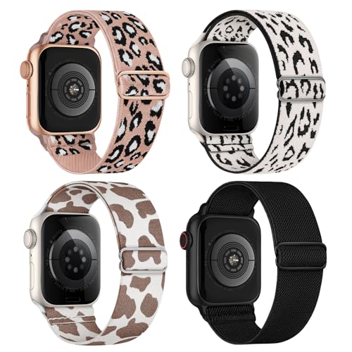 Image of 4 Pack Stretchy Solo Loop Compatible with Apple Watch Bands 38mm 40mm 41mm 42mm 44mm 45mm 46mm 49mm Women Men, Sport Nylon Elastic Straps Wristbands for iWatch Series 11 10 9 8 7 6 5 4 11 Ultra /SE 3 2