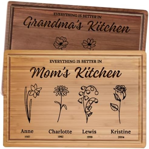 Personalized Mothers Day Gift for Mom & Grandma Custom Birth Flower Cutting Board with Kids Names, Unique Gift for Mom, Grandma & Grandparents - View 3