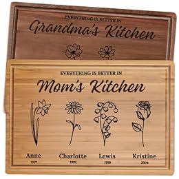 Personalized Mothers Day Gift for Mom & Grandma Custom Birth Flower Cutting Board with Kids Names, Unique Gift for Mom, Grandma & Grandparents