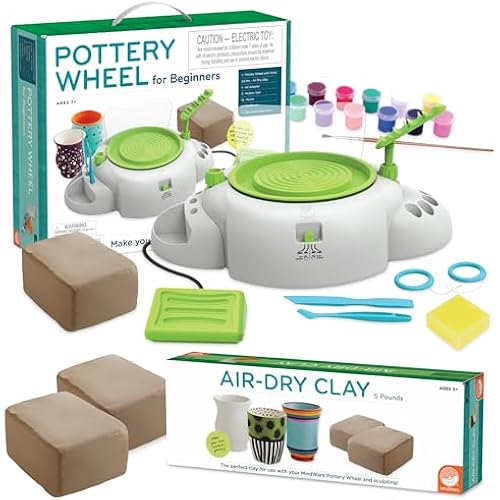 MindWare Pottery Wheel & 7.5 Pounds Air-Dry Clay Pottery Kit – Pottery Wheel for Kids and Beginners – Includes Pottery Wheel & Accessories – Ages 7 and Up