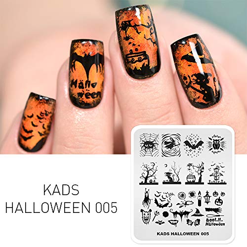 KADS Placas de unhas de Halloween, modelos de carimbos de unhas, kits de estampagem de arte de unhas