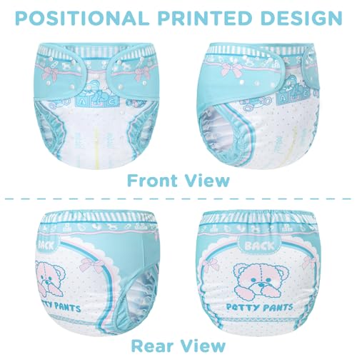 Image of Littleforbig Washable Adjustable Reusable Waterproof Cloth Adult Diaper Wrap Cover One Size - Potty Pants Pattern