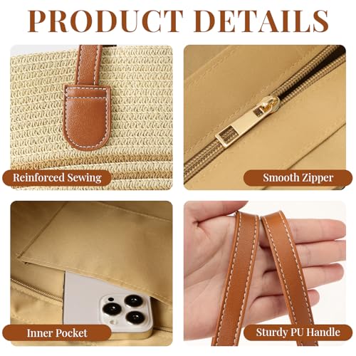 Image of Trifabricy Beach Bags for Women, Summer Beach Tote Straw Purse Shoulder Handbags Large Straw Beach Bag for Summer Travel