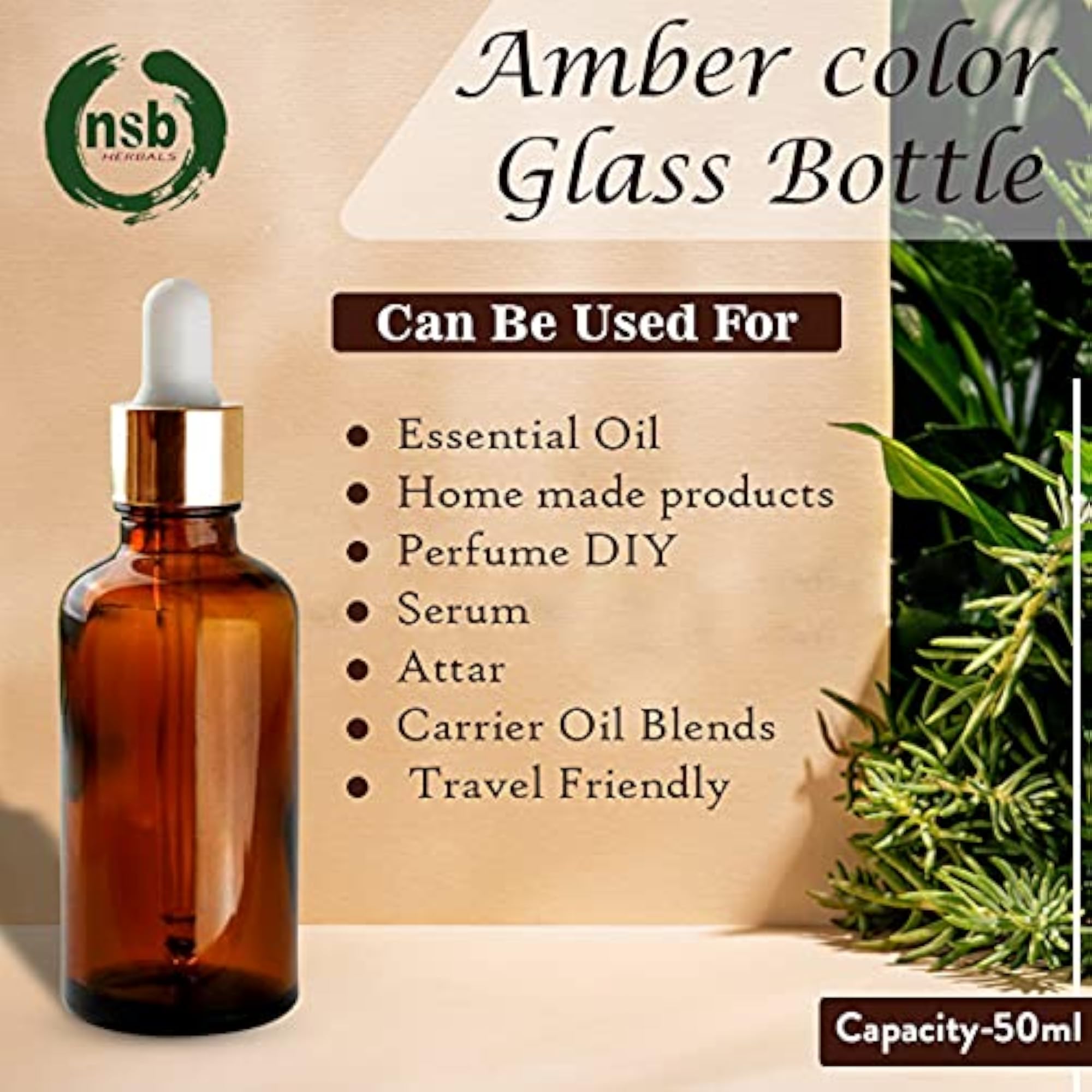50 ml Amber Round Empty Glass Bottle Set