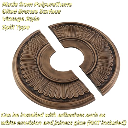 Image of PU Ceiling Medallions 2Pcs, 13.1 Inches x 3.35 Inches, Bronze Tone | Split Type, Fits 3.35 Inches Canopy, European Vintage Carving Style, Synthetic Foam Construction for Easy Installation