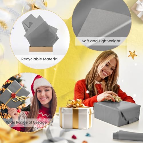Image of Grey Tissue Paper for Gift Bags - 30 Sheets of Grey Wrapping Tissue Paper Bulk Packaging Paper for Weddings Birthday DIY Project Christmas Gift Wrapping Crafts Decor (14 x 20 Inch)