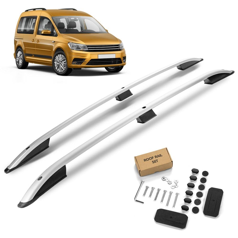 CHROMEMASTER | Barras Portaequipajes, Rieles de Techo Compatible con Caddy L1 | SWB Corto 2020+; Se Utilizan para el Montaje de Portaequipajes de Techo, Cajas de Techo o Portabicicletas; Aluminio