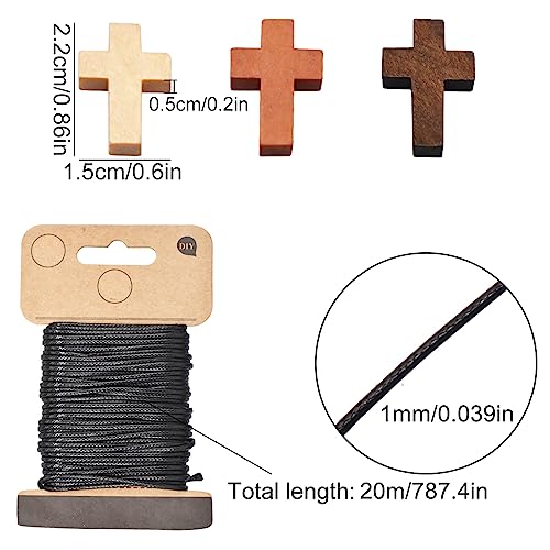 Saijer Wood Cross Pendants,150 PCS Natural Wood Cross with 1 Roll 20M Waxed Polyester Cord 3 Color Blessing Cross Charm Spacer Beads Mini Cross Beads for Party Sunday School DIY Craft Jewelry Making - Image 2
