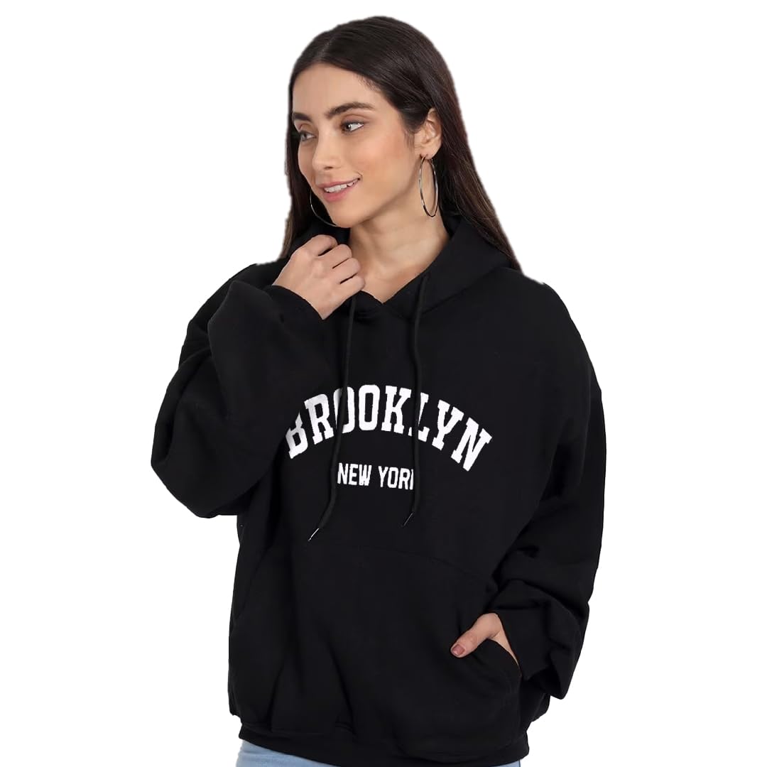 Womens Wionter Wear Brooklyn Typography Printed Black Hoodie-picture-33