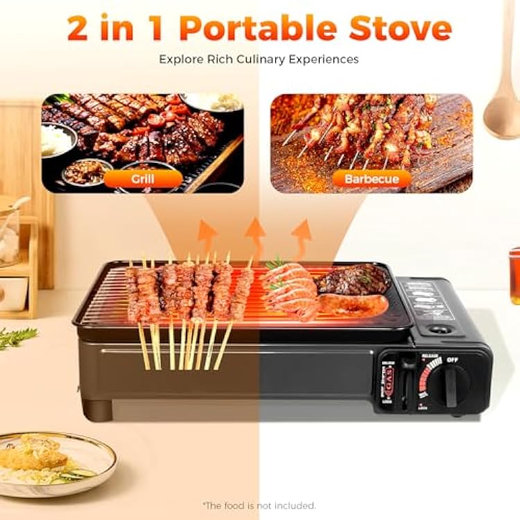 Portable Gas Grill Butane Stove, Portable Camping Grill Gas Stove Portable Tabletop bbq Grill Free Standing BBQ Grill with Grilling Net Carry Case for Camping Traveling Outdoor Cooking