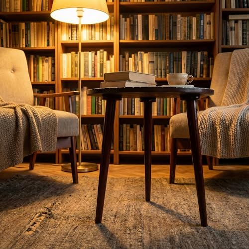 Image of Arvix Store Wooden Round Coffee Table, Easy-to-Assemble Home Decor Bedside Table, Nightstand Coffee End Table for Living Room, Small Space (Brown White)