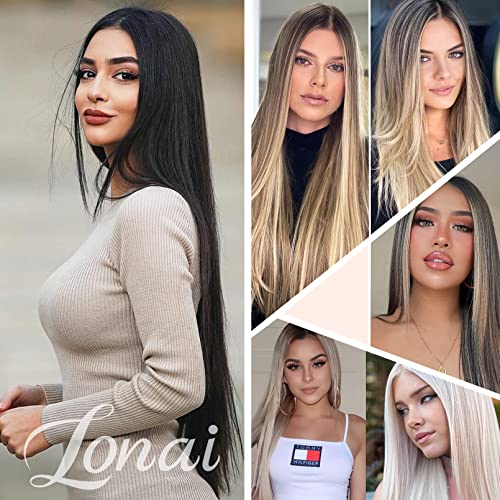 Clip In Hair Extensions，Lonai 6Pcs Straight 24" Hair Extensions For Women，Heat Resistant Synthetic Hairpiece-Cool Brown With Blonde Highlights #TOP6