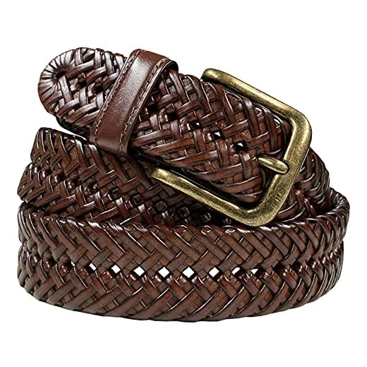 20154 Braided Belt Genuine Leather Braided Woven Casual Dress Belt 1-1/4"(32mm) Wide (Tan, 38)