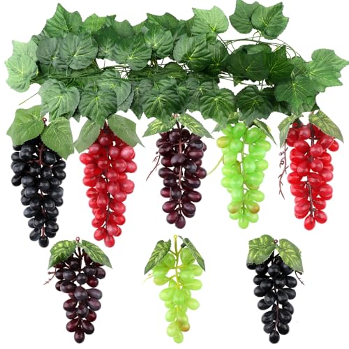 Ginojex 8 Pack Artificial Grapes Bundles with 2 Strands Fake Grape Vines for Wedding Garden Home Party Decor Table Centerpiece (4 Colors,3 Size)