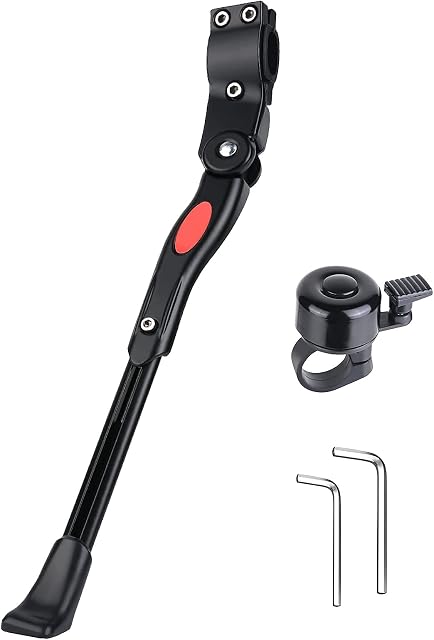 Ainiv Bike Kickstand with Hexagonal Key and Bicycle Bell, Bike Stand Height Adjustable, Compatible for Bicycle With Wheel Diameter 24-28 Inches for Mountain Bike, Road Bike, Foldable Bike,Kids Bike