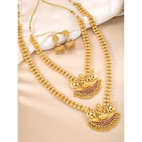 Image of Peora Gold Plated Bridal Jewellery Set with Kamarband Gift for Women Indian Traditional Ethnic Wedding