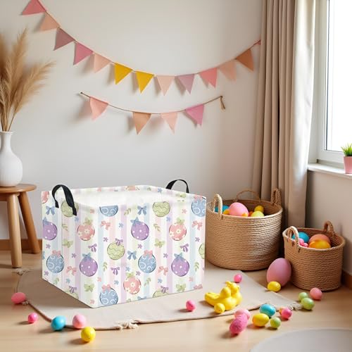 Image of Rectangular Easter Basket Fabric Storage Bin Boxes Collapsible Baby Girl Basket for Clothes Books Shelves Basket(Bowknot Egg)