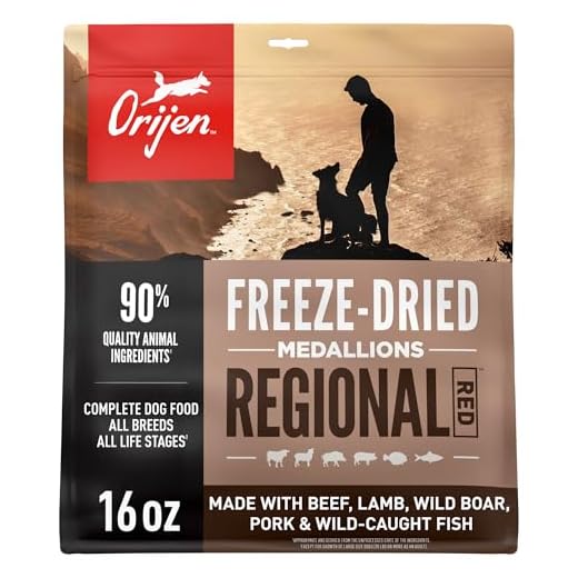 ORIJEN Grain Free High Protein Freeze Dried Dog Food & Topper Regional Red Recipe 16oz Bag