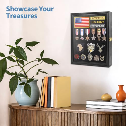 Image of PiaoHao19x14 Pin Display Case Pin Collection Display Case with 98% UV Protection Acrylic Door for Military Medals, Jewelry Pins, Pin Gift, Insignia Ribbons, Beach Tags, Pin Collectibles