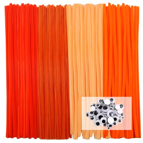 TOAOB 200pcs Pipe Cleaners Crafts Supplies Orange Chenille Stems Assorted Size Wiggle Googly Eyes for Craft DIY Art Supplies