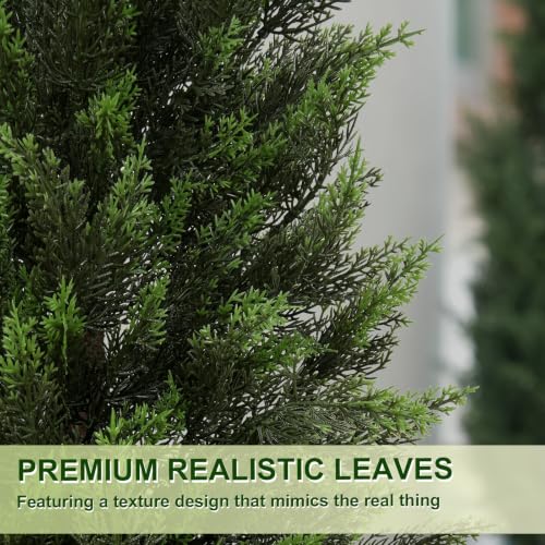 Image of VIVATREES 4FT Artificial Cedar Topiary Trees 2 Pack, Faux Cypress Plants with Black Square Planters, UV Resistant Outdoor Evergreen Decor for Front Porch, Patio, Garden & Home