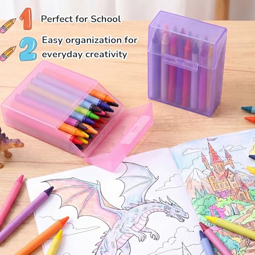 Image of Clabby 2 Pcs Clear Plastic Crayon Boxes Hold 24 Count, Purple,Pink