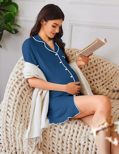 Image of Ekouaer Nightgowns for Women Button Down Sleep Shirt Short Sleeve NightShirts Boyfriend Sleepdress Soft Pajama Dress