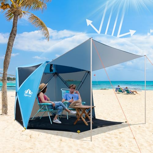 Night Cat Pop-up Beach Tent: 3 4 Persons Beach Shelter with Canopy and Footprint, UPF 50+ UV Protection Backyard Camping Outdoor Canopy Poles Not Included - image 3