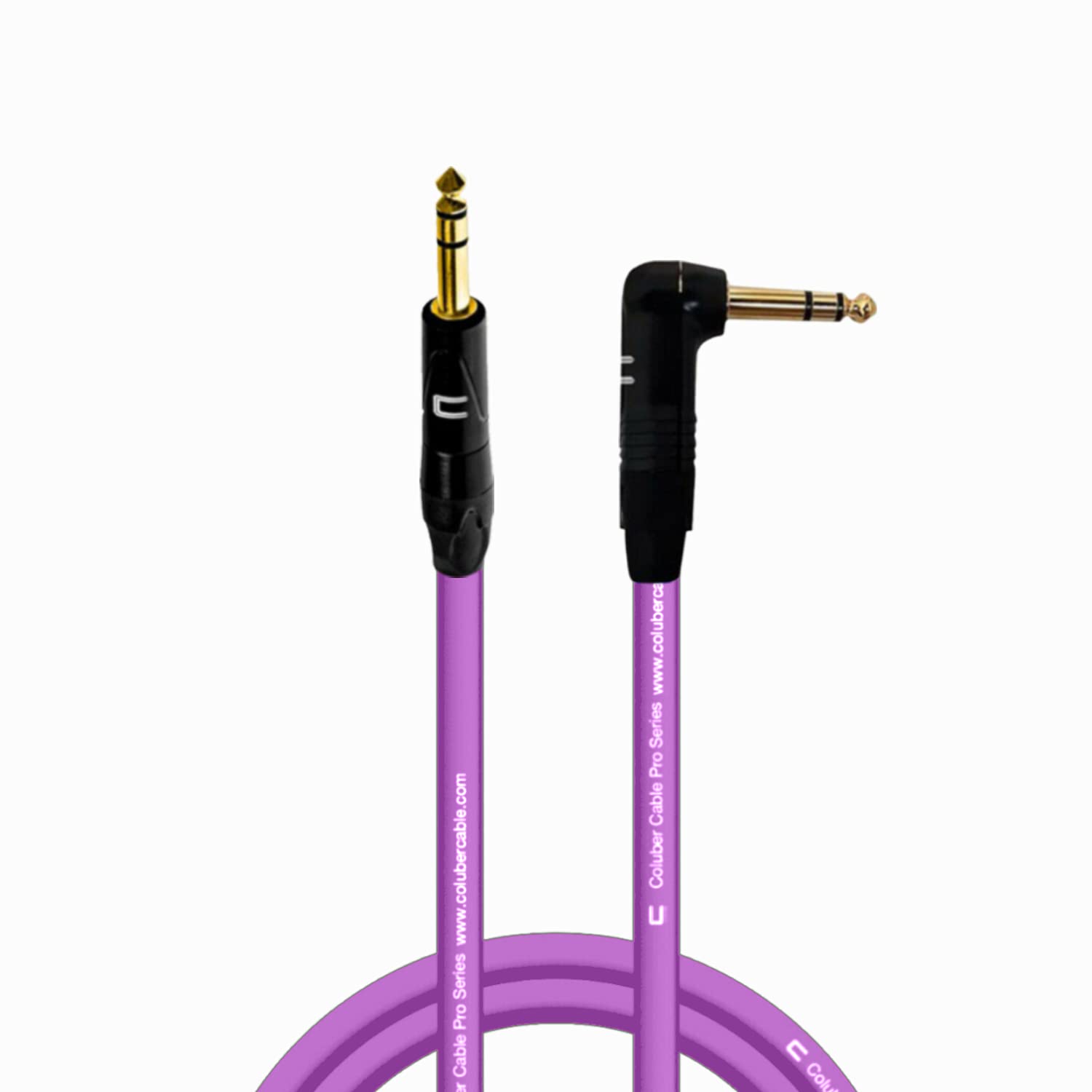 COLUBER CABLE 1/4" TRS Male to Right Angle 1/4" TRS - 5 Feet - Purple - Pro 3-Pin Microphone Connector for Powered Speakers, Audio Interface or Mixer