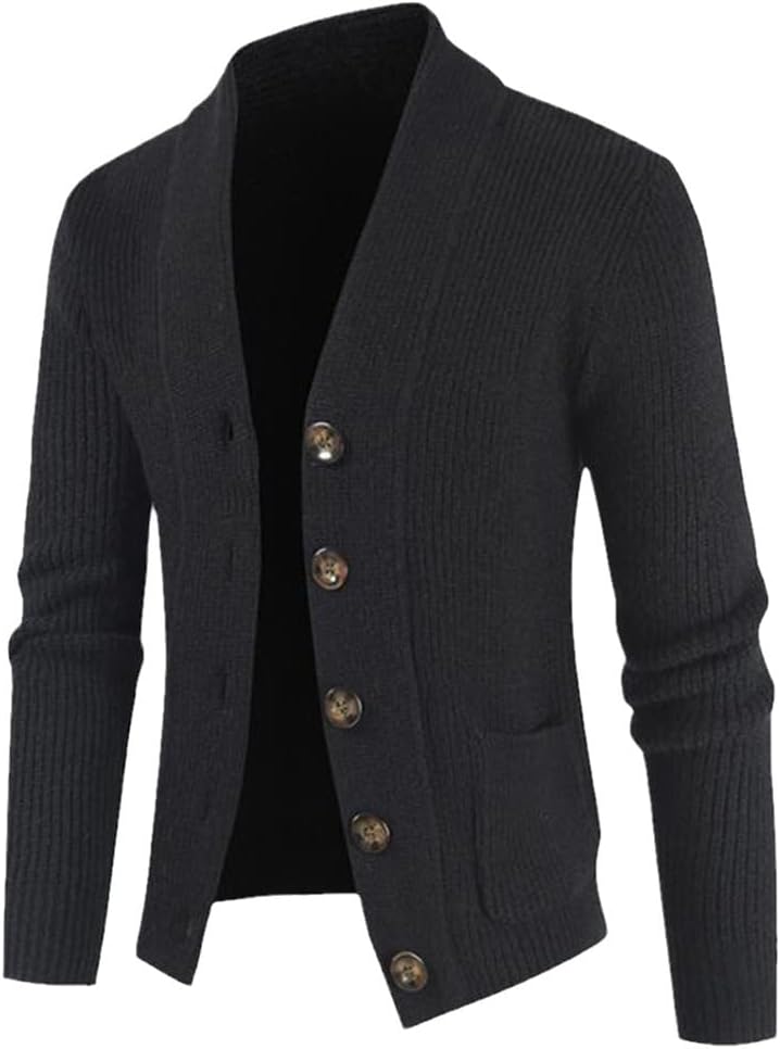 KEHAIOO Men's Turtleneck Cardigan Sweater Casual Twisted Knit Sweater Long Knitting Sweatercoat