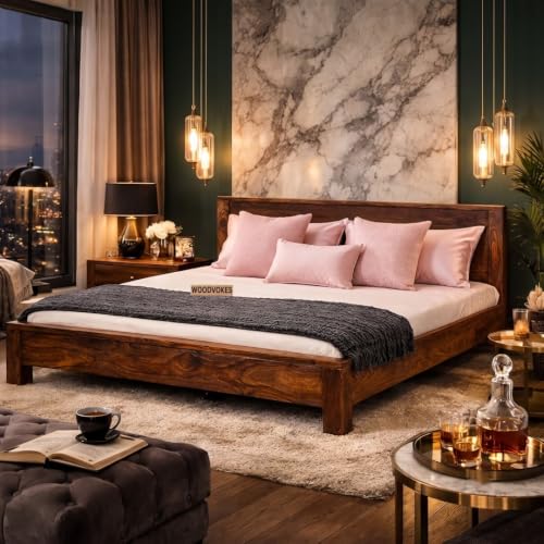 Image of Solid Sheesham Wood Single Bed with Headboard & Footboard | Solid Wooden Cot for Bedroom, Hostel & PG | Modern Design Single Wooden Bed Frame (Mattress Not Included) (Walnut)