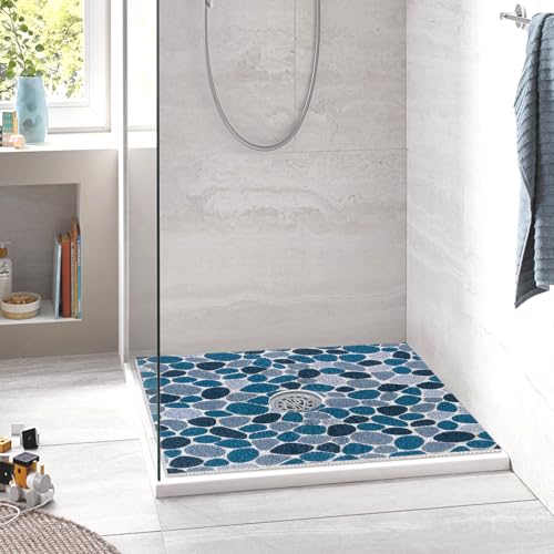Image of Square Shower Mat Non Slip: 27 x 27 Inch Large Shower Mats with Drain Hole in Middle - PVC Loofah Anti Slip Shower Floor Matt for Inside Shower