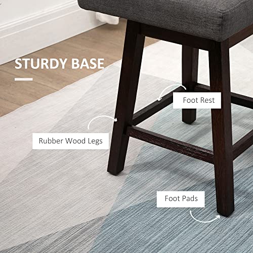 Homcom Counter Height Bar Stools, Swivel Bar Chairs, 25.5" High Fabric Tufted Breakfast Barstools For Kitchen, Set Of 2, Gray #TOP5